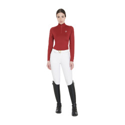 Camada base ajustada de manga comprida feminina em tecido técnico Equestro Bordô / branco Bord&amp;amp;amp;amp;amp;ocirc;
