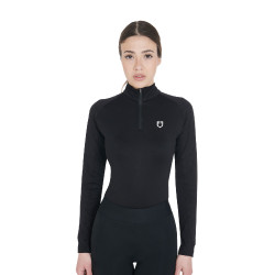 Camada base ajustada de manga comprida feminina em tecido técnico Equestro Preto / branco Camada base ajustada de manga comprida feminina em tecido técnico Equestro Preto / branco