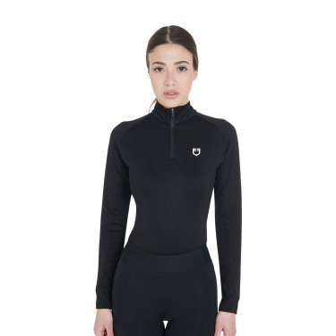 Camada base ajustada de manga comprida feminina em tecido técnico Equestro Preto / branco Camada base ajustada de manga comprida feminina em tecido técnico Equestro Preto / branco