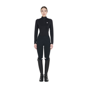 Camada base ajustada de manga comprida feminina em tecido técnico Equestro Preto / branco Camada base ajustada de manga comprida feminina em tecido técnico Equestro Preto / branco