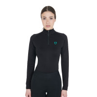 Camada base ajustada de manga comprida feminina em tecido técnico Equestro Preto / branco Camada base ajustada de manga comprida feminina em tecido técnico Equestro Preto / branco