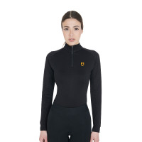 Camada base ajustada de manga comprida feminina em tecido técnico Equestro Preto / amarelo