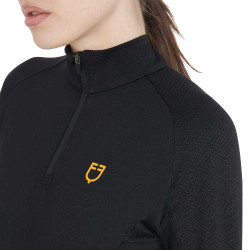 Camada base ajustada de manga comprida feminina em tecido técnico Equestro Preto / amarelo