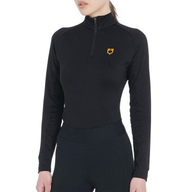 Camada base ajustada de manga comprida feminina em tecido técnico Equestro Preto / amarelo