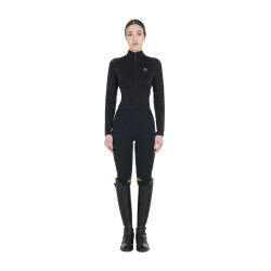 Camada base ajustada de manga comprida feminina em tecido técnico Equestro Preto / amarelo