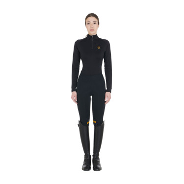 Camada base ajustada de manga comprida feminina em tecido técnico Equestro Preto / amarelo