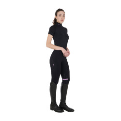 Camada base justa de manga curta feminina em tecido técnico Equestro Preto / lilás Camada base justa de manga curta feminina em tecido técnico Equestro Preto / lilás