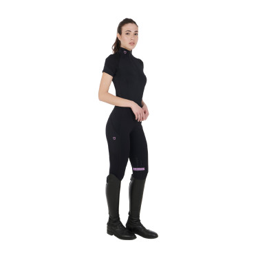 Camada base justa de manga curta feminina em tecido técnico Equestro Preto / lilás Camada base justa de manga curta feminina em tecido técnico Equestro Preto / lilás
