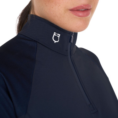 Camada base justa de manga curta feminina em tecido técnico Equestro Blazer marinho / branco Azul-marinho