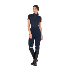 Camada base justa de manga curta feminina em tecido técnico Equestro Blazer marinho / branco Azul-marinho