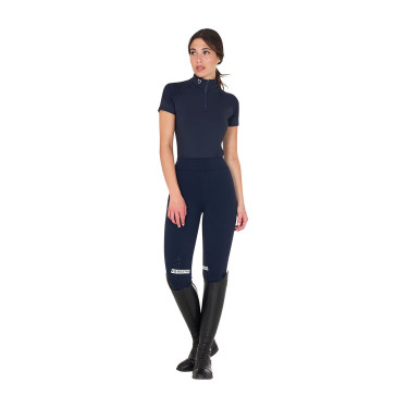 Camada base justa de manga curta feminina em tecido técnico Equestro Blazer marinho / branco Azul-marinho