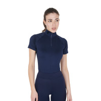 Camada base justa de manga curta feminina em tecido técnico Equestro Blazer marinho / preto Azul-marinho