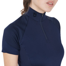 Camada base justa de manga curta feminina em tecido técnico Equestro Blazer marinho / preto Azul-marinho Camada base justa de manga curta feminina em tecido técnico Equestro Blazer marinho / preto Azul-marinho