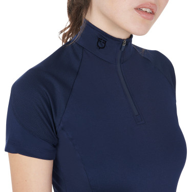 Camada base justa de manga curta feminina em tecido técnico Equestro Blazer marinho / preto Azul-marinho Camada base justa de manga curta feminina em tecido técnico Equestro Blazer marinho / preto Azul-marinho