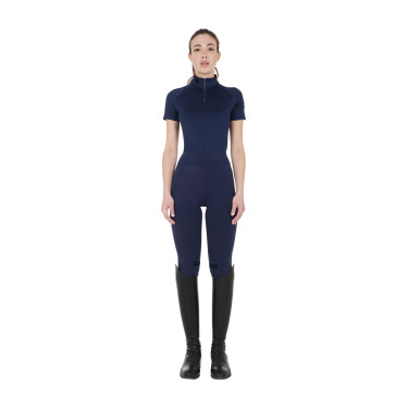 Camada base justa de manga curta feminina em tecido técnico Equestro Blazer marinho / preto Azul-marinho Camada base justa de manga curta feminina em tecido técnico Equestro Blazer marinho / preto Azul-marinho