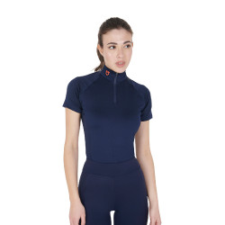 Camada base justa de manga curta feminina em tecido técnico Equestro Marinho / vermelho Azul
