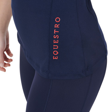 Camada base justa de manga curta feminina em tecido técnico Equestro Marinho / vermelho Azul
