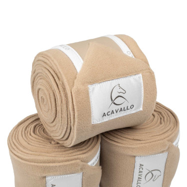 Bandagens de polo anti-pilling com fecho de velcro Acavallo, conjunto com 4 unidades Areia / branco Bege