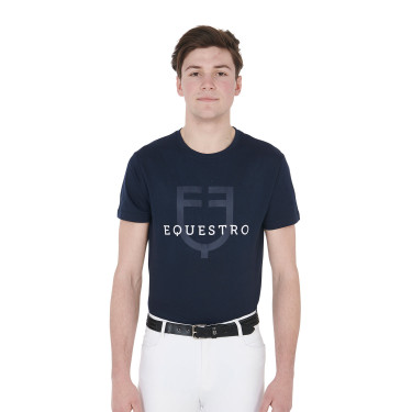 Camiseta ajustada com logotipo no peito masculino Equestro Marinho Azul-marinho