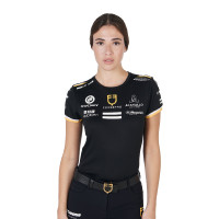Camiseta de treino feminina GP em tecido técnico com multi-logotipo Equestro Preto