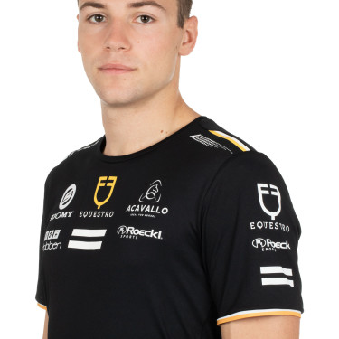 Camiseta de treino masculina GP em tecido técnico com multi-logotipo Equestro Preto