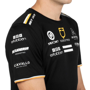 Camiseta de treino masculina GP em tecido técnico com multi-logotipo Equestro Preto