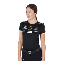 Camiseta de treino feminina GP em tecido técnico com multi-logotipo Equestro Preto Camiseta de treino feminina GP em tecido técnico com multi-logotipo Equestro Preto