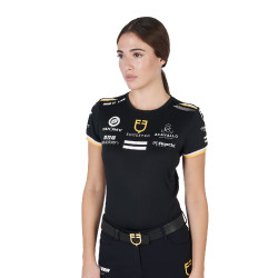 Camiseta de treino feminina GP em tecido técnico com multi-logotipo Equestro Preto