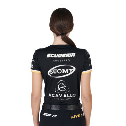 Camiseta de treino feminina GP em tecido técnico com multi-logotipo Equestro Preto