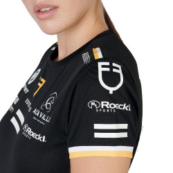 Camiseta de treino feminina GP em tecido técnico com multi-logotipo Equestro Preto