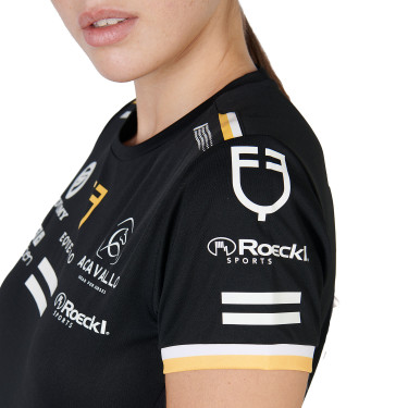 Camiseta de treino feminina GP em tecido técnico com multi-logotipo Equestro Preto