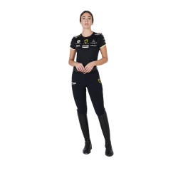 Camiseta de treino feminina GP em tecido técnico com multi-logotipo Equestro Preto