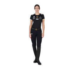 Camiseta de treino feminina GP em tecido técnico com multi-logotipo Equestro Preto