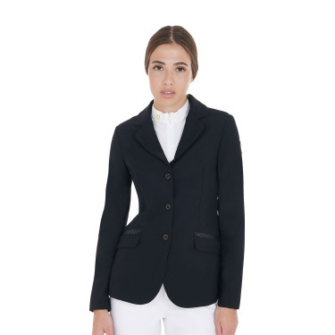 Casaco de competição feminino em tecido técnico elástico Equestro Preto