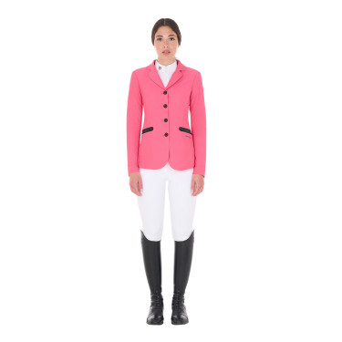 Casaco de competição perfurado feminino 4 botões Equestro Madressilva Rosa