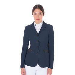 Casaco de competição perfurado feminino 4 botões Equestro Blazer marinho Azul-marinho