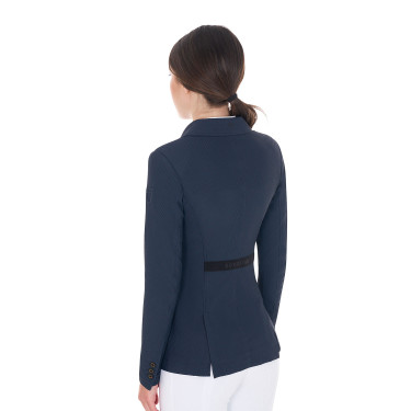 Casaco de competição perfurado feminino 4 botões Equestro Blazer marinho Azul-marinho