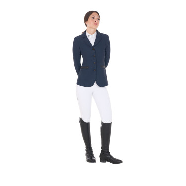 Casaco de competição perfurado feminino 4 botões Equestro Blazer marinho Azul-marinho