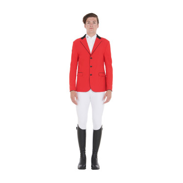 Casaco de competição masculino 3 botões Elegance Equestro Vermelho / preto