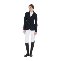 Casaco de competição feminino em tecido técnico elástico Equestro Preto