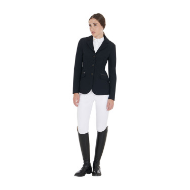 Casaco de competição feminino em tecido técnico elástico Equestro Preto