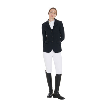 Casaco de competição feminino em tecido técnico elástico Equestro Preto