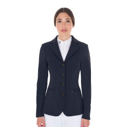 Casaco de competição feminino com logotipo bordado contrastante Equestro Blazer marinho Azul-marinho