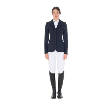 Casaco de competição feminino com logotipo bordado contrastante Equestro Blazer marinho Azul-marinho