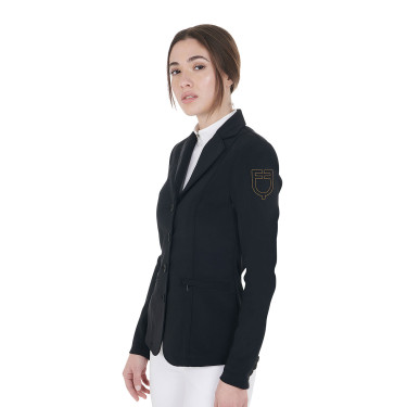 Casaco de competição feminino com logotipo bordado contrastante Equestro Preto