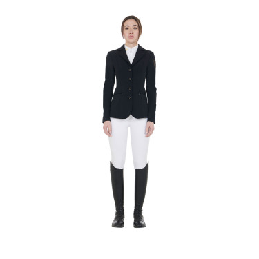 Casaco de competição feminino com logotipo bordado contrastante Equestro Preto