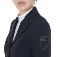Casaco de competição feminino com logotipo bordado contrastante Equestro Marinho Azul-marinho
