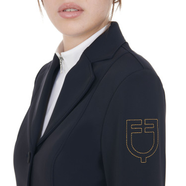 Casaco de competição feminino com logotipo bordado contrastante Equestro Marinho Azul-marinho Casaco de competição feminino com logotipo bordado contrastante Equestro Marinho Azul-marinho