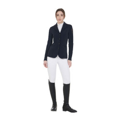 Casaco de competição feminino com logotipo bordado contrastante Equestro Marinho Azul-marinho Casaco de competição feminino com logotipo bordado contrastante Equestro Marinho Azul-marinho