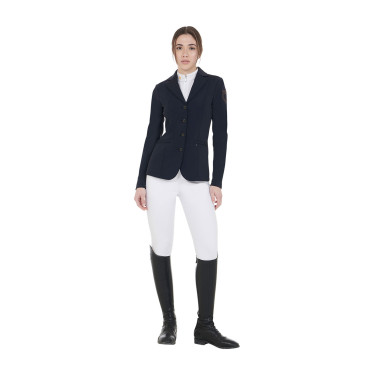 Casaco de competição feminino com logotipo bordado contrastante Equestro Marinho Azul-marinho Casaco de competição feminino com logotipo bordado contrastante Equestro Marinho Azul-marinho